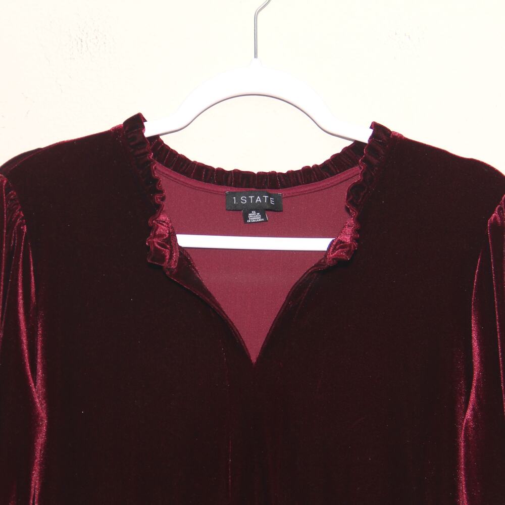 1. State Stretch Velvet Tiered V-neck Dress Size XL Long Sleeve - Picture 3 of 9